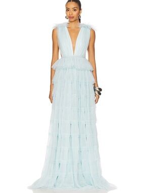 NEW Sau Lee Sabrina Gown in Seafoam